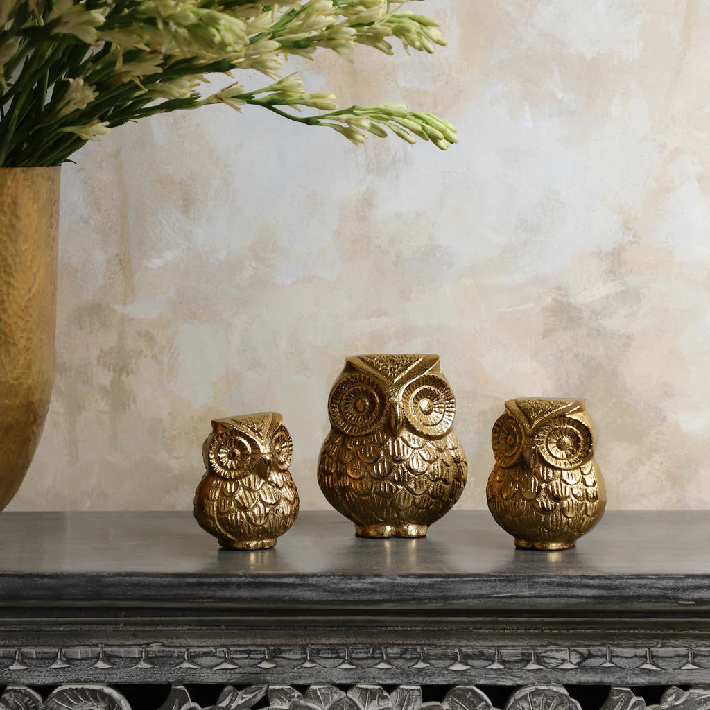 Golden Owl Figurines Decorative Set