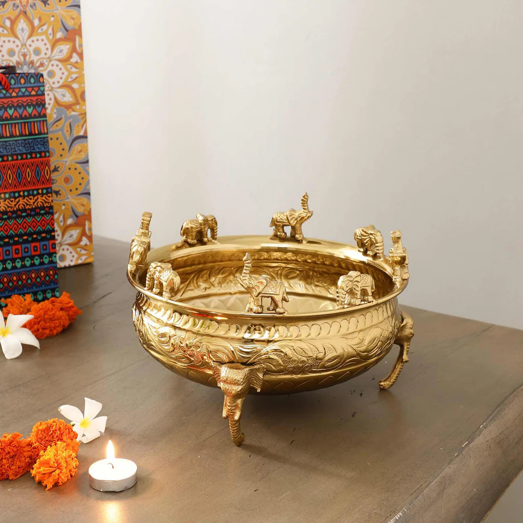 Royal Elephant Brass Urli Bowl