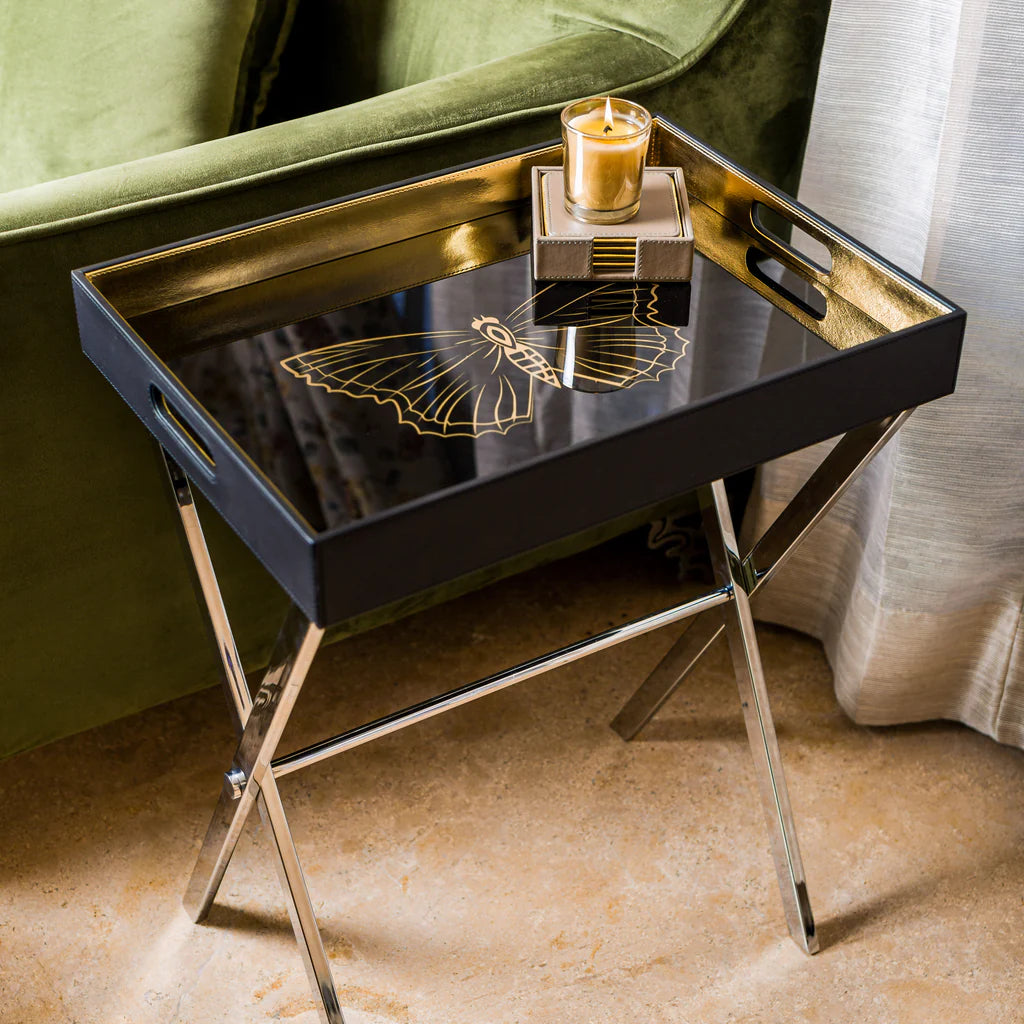 Luxury Butterfly Butler Tray Table with Gold Accent Frame